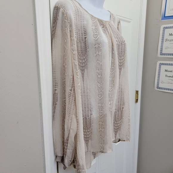 Elie Tahari For Design Nation Snakeskin Chrysler Building Chiffon Blouse Large - Picture 3 of 11